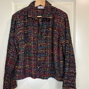 Keren Hart Women's Multicolor Tweed Boucle Blazer Jacket Coat - Retro Style